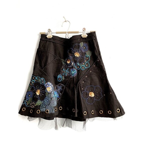 Morgan de Toi Dresses & Skirts - Vintage Morgan De Toi  Mini Skirt Black Cotton Lace Sequins T38 (French) 8-10US